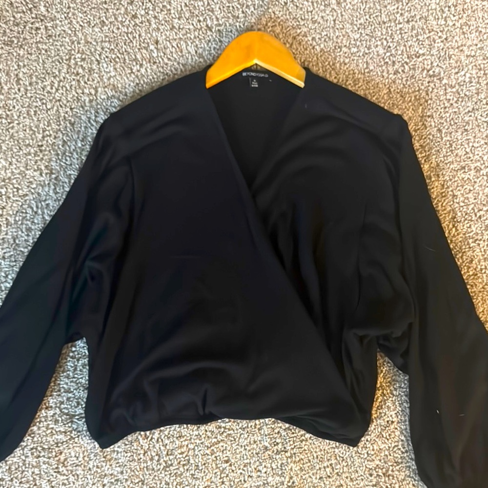 Cropped Black Wrap Top - Beyond Yoga